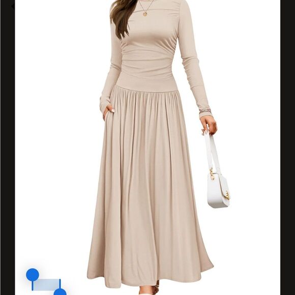 Zesica Dresses & Skirts - ZESICA Crewneck Slim Swing Pleated Maxi Dress Tan SzXL NWT Winter Classic Chic